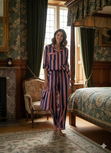 Conjunto de Pijama de Algodón para Mujer, Estampado Floral con Rayas Verticales, Primavera-Verano, Ropa de Estar por Casa, Camisa y Pantalones Elegantes de Secado Rápido y Largo Completo - Product Image 5