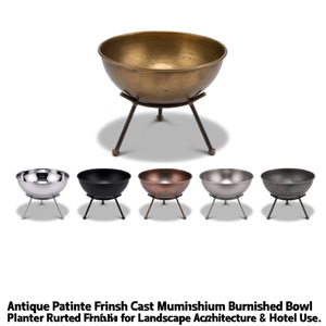 Jardinière en aluminium moulé avec finition patine antique, finition brûlée, sur trépied, pour l'aménagement paysager et l'hôtellerie - Product Image 3