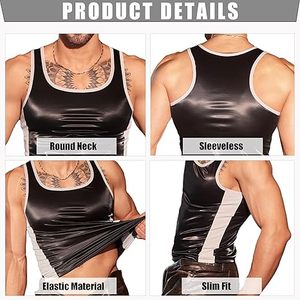 Men's Faux Leather Tank Top Men Casual Summer Vest Style Sportswear Lightweight <b>Material</b> - Product Image 4