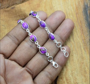 Superbe véritable cabochon ovale violet Mohave Cooper Turquoise serti de lunette en argent sterling 925 massif chaîne à maillons Bracelet fin - Product Image 6