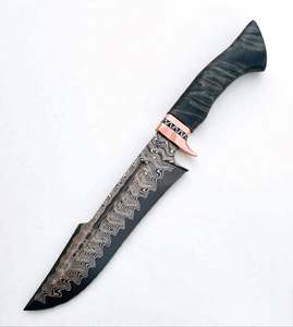 Couteau utilitaire personnalisé en acier damas cuivré, pointe clip, avec bolster en cuivre et manche en bois de burl - Product Image 2