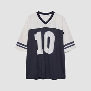 Camiseta Deportiva Retro de Alta Calidad con Estampado Personalizado, Talla Grande, Transpirable, Estilo Y2K, Cuello en V, Holgada, con Cuentas - Product Image 1