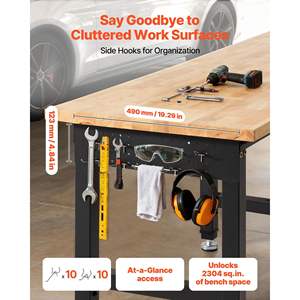 Banc de travail réglable en chêne, capacité 5000 lb, poste de travail 96 x 24 pouces, 4 prises CA, 2 ports USB, modèle robuste pour le travail du bois - Product Image 4