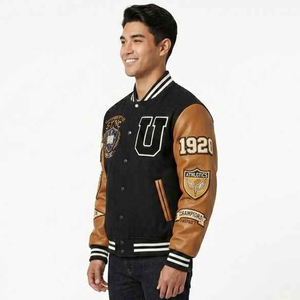 Custom Logo Men's <b>Vintage</b> <b>Varsity</b> <b>Jacket</b> Wool Body Leather Sleeves Letterman Style Hip Hop Streetwear Winter Patched <b>Jacket</b> - Product Image 6