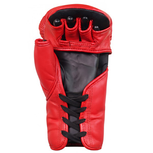 Guantes de Boxeo MMA de Cuero Rojo QST con Logotipo Personalizado de Primera Calidad, con Cordones, Dedos Completos, Transpirables, para Entrenamiento y Combate - Product Image 4