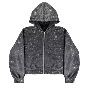 Sweat à capuche entièrement zippé personnalisé avec strass pour homme, 100% coton molletonné, vêtement d'hiver tendance, logo personnalisé pour homme - Product Image 1