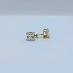 Pendientes cuadrados de oro para mujer, elegantes pendientes solitarios con piedra transparente de corte princesa, joyería clásica para uso diario y bodas - Product Image 2