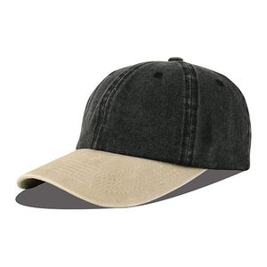 Vintage <b>Black</b> Tan Contrast 5-Panel <b>Baseball</b> <b>Cap</b> Washed Cotton Two Tone Unstructured Dad Hat Breathable Waterproof Adjustable - Product Image 1
