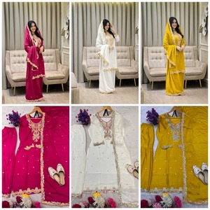 ชุดสาหรี่กะมีซผ้าไหมชิโนนอินเดียปากีสถาน ดีไซน์ทันสมัย สำหรับผู้หญิง  คอลเลคชั่นใหม่ล่าสุด  ชุดงานแต่งงาน ชุดงานเลี้ยงฤดูร้อน  ชุดพื้นเมือง - Product Image 5