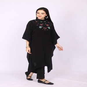 Royal Women Dress Black <b>Kaftan</b> with Pant and Beads and Sequenced work at front body Perfect Choice - Product Image 2