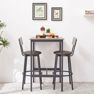 Ensemble de table de bar grise 23,62 L x 23,62 P x 35,43 H avec 2 sièges et tabourets à dossier souple en PU pour usage domestique ou commercial - Product Image 5