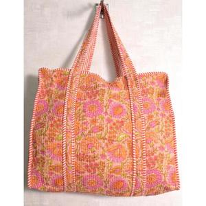 Bolso Tote Acolchado de Algodón con Estampado Floral, Bolso de Hombro con Cremallera, Bolso de Compras Hecho a Mano Estilo Boho Indio para Mujer - Product Image 2