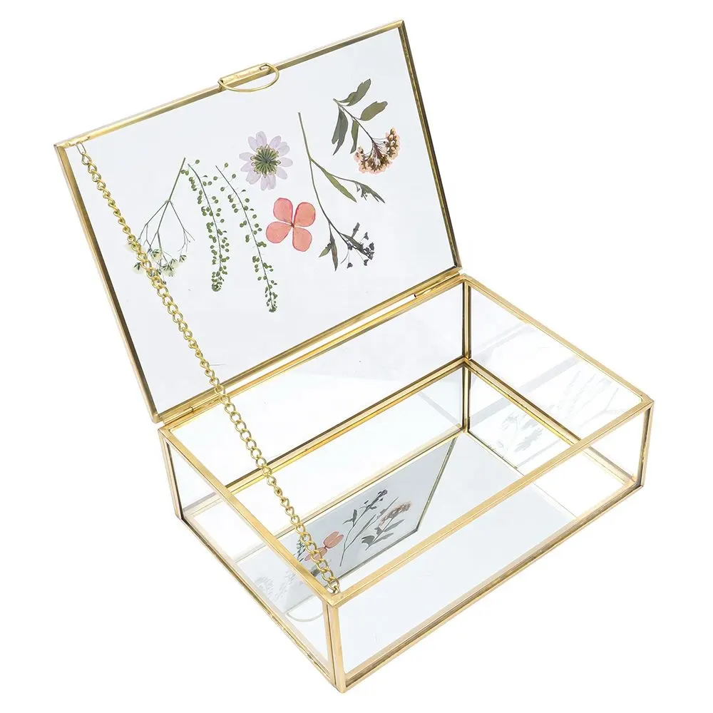 Caixa de joias, estilo exclusivo de vidro transparente e ferro de metal trinquete para anéis, anéis de ouvido e uma solução de presente perfeita