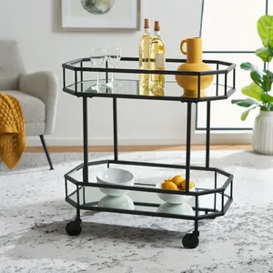 Chariot de bar moderne en métal avec étagères en verre, 29,8x29,6x16,5 pouces, chariot de service roulant pour fêtes à domicile - Product Image 1