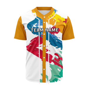 Maillot de baseball personnalisé entièrement imprimé unisexe à manches courtes en polyester respirant avec nom d'équipe sur le devant et design color block toutes saisons - Product Image 1