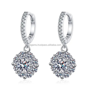 Hot Selling 925 Silver Drop <b>Earrings</b> New Trendy VVS Wedding <b>Fine</b> Geometric Flowers Pattern Rhodium Plated Gold Christian - Product Image 1