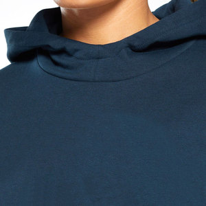 Sweat à capuche oversize en molleton de coton bleu marine pour femme, couleur unie, manches longues, respirant, idéal pour l'automne, avec poches - Product Image 5