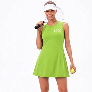 Women's Sleeveless Tennis <b>Dress</b> Solid Green Round Neck Moisture Wicking With Pockets Summer Sport Apparel - Product Image 1