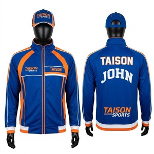 Premium 220 GSM Polyester <b>Fleece</b> Hooded Cricket Training Jacket Royal Blue <b>Orange</b> Panel Sportswear Custom Embroidered Logo - Product Image 1