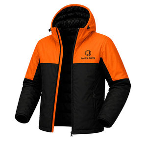 Custom Men's <b>Waterproof</b> Hooded Puffer <b>Jacket</b> Winter Windproof Insulated Outdoor Thermal Coat Orange Black Full Zip <b>Parka</b> OEM ODM - Product Image 3