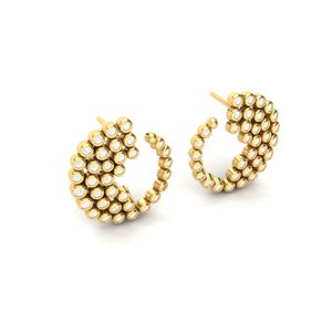 Boucles d'oreilles créoles géométriques demi-cercle en argent sterling 925 plaqué or avec zircons sertis en grappe pour femmes et jeunes filles - Product Image 2