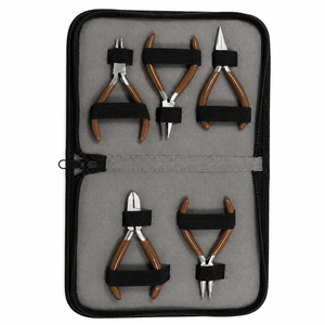 Jewelry <b>Pliers</b> <b>Set</b> 5Pcs Stainless Steel Tools For DIY Jewelry Making With Brown Handles In Carry Case - Product Image 1