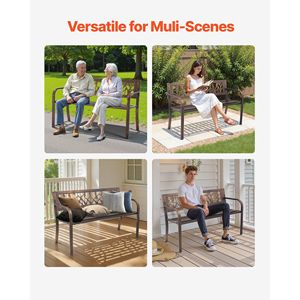 Banc de patio extérieur de 50 pouces avec structure en acier au carbone et dossier à motif floral en PVC, accoudoirs à bords arrondis, résistant aux intempéries - Product Image 6