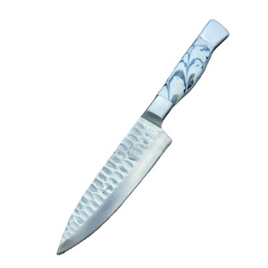 Couteau de chef personnalisé fait main Jexmoo avec lame en acier Damas de 8 pouces, manche en bois, étui en cuir - Cadeau pour chef - Product Image 1