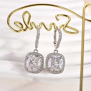 925 Moissanite Special Halo Design Cushion Cut Women's <b>Earrings</b> in White Gold Plated Drop <b>Diamond</b> <b>Earrings</b> for Women's - Product Image 3