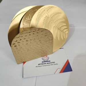 Bird Perforatted designed Brass worked Royal Glossy Gold Finish <b>Coaster</b> <b>set</b> of four piece with fancy holder Coffee <b>Coaster</b> <b>Set</b> - Product Image 5