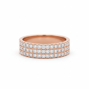 Bague éternelle empilable sculptée classique à trois rangs large avec diamants de laboratoire ronds TCW 3,40 carats en or massif 10K 14K 18K - Product Image 4