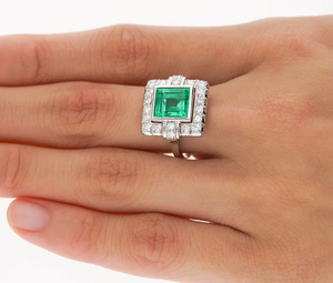 Art Deco Emerald Cut Cocktail <b>Ring</b> With Diamond Pave Setting Rhodium Plated 925 Silver Women's Engagement <b>Ring</b> - Product Image 3