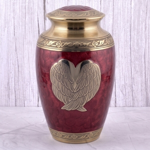 Urne funéraire en laiton pour cendres humaines, motif ailes rouges et dorées, pour adultes, pour commémoration funéraire, inhumation et exposition à domicile. - Product Image 1