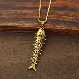 Pendentif Breloque Poisson Plaqué Or Antique, Forme Animale en Laiton Vintage, Bijou Unisexe Tendance - Product Image 3