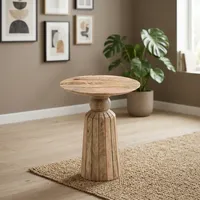 Table basse ronde moderne en marbre avec base côtelée, meubles de salon faits à la main