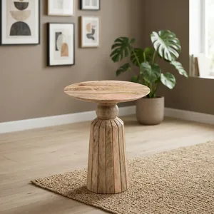 Mesa de Centro Redonda Moderna de Mármol con Base Acanalada, Muebles Hechos a Mano para Sala de Estar - Product Image 4