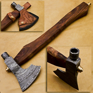 Hacha Táctica Hecha a Mano de Acero de Damasco de Grado Industrial con Espiga Plana y Mango de Madera de Palisandro, 1.5 kg, 3 Años de Garantía - Product Image 1
