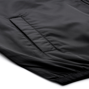 Men's Black Bomber <b>Jacket</b> Solid Color Stand Collar Zipper Closure Windproof Casual Autumn Wear Regular Fit Polyester Material - Product Image 2