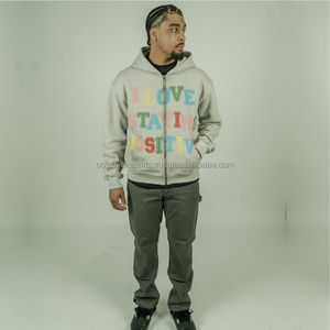 Ensemble de survêtement deux pièces pour homme en molleton doux en coton lourd 400 g/m², fermeture éclair intégrale, jambe large, streetwear, respirant pour l'hiver - Product Image 1