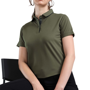 Jersey de Punto Premium para Mujer, Color Sólido, Manga Corta, Corte Ajustado, Algodón Spiumo, Top Informal de Punto, Logotipo Frontal, OEM, ODM, Personalizado - Product Image 2