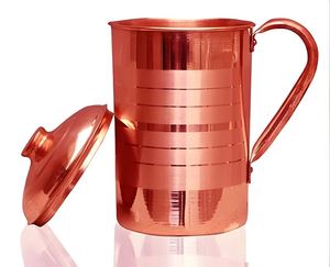 Copper <b>jug</b> set for premium reusable serving lifestyle water serving metal set with glasses durable reusable kitchen dining <b>drink</b> - Product Image 1