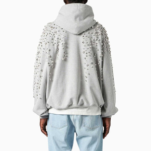 Sudadera con capucha de hombre con pedrería, de peso pesado, oversize, estilo streetwear, con lavado desgastado, diseño de cristal, etiqueta personalizada, ropa al por mayor OEM - Product Image 4