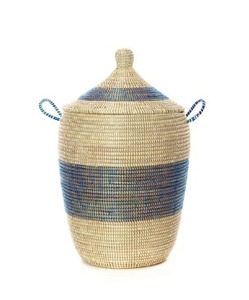 Set of 3 Handwoven Blue & Cream <b>Bath</b> Hamper Baskets Handmade <b>Storage</b> Basket Wholesale eco-friendly Made Viet Nam - Product Image 4