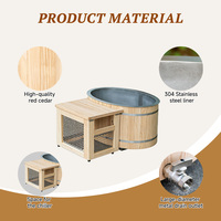 Baignoire de trempage froide moderne en bois thermoformé avec revêtement en acier inoxydable, design ovale compact pour la détente et le bien-être en extérieur