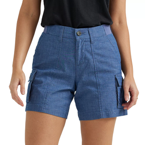 Shorts de bain taille haute pour femme, bleu uni, polyester/coton, séchage rapide, décontracté, avec poches, ceinture et braguette boutonnée, respirant, coupe classique - Product Image 3