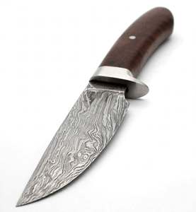 Cuchillo utilitario compacto hecho a mano de acero de Damasco con mango de madera y pomo de acero, herramienta de hoja fija - Product Image 4