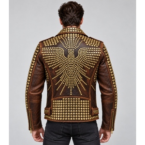 Chaqueta de Cuero para Hombre, Estilo Motero, Color Bronceado, con Ribete Rojo y Estilo Vintage Desgastado, Calidad Premium, Elegante, Duradera, Cómoda, con Cierre - Product Image 3