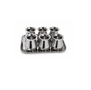 Stainless Steel Kullad Cup Set with <b>Tray</b> <b>Mirror</b> Finish Set of 6 <b>Silver</b> - Product Image 1