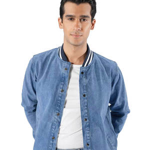 WARPRO INDUSTRY Men's Blue Solid Eco-friendly Denim Puffer <b>Jacket</b> Turn-down Collar Windproof Casual Autumn Wear Front 300g - Product Image 1
