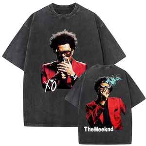 เสื้อยืดโอเวอร์ไซส์แขนสั้นผู้ชาย สีดำพิมพ์ลายสีแดง สไตล์สตรีทแวร์ คอกลม ผ้าฝ้ายเจอร์ซีย์ 100% ลุคสบายๆ ซักย้อมแบบแอซิด ระบายอากาศได้ดี - Product Image 4